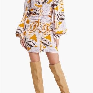 For Love & Lemons Mini Dress in Yellow, White, Brown Print